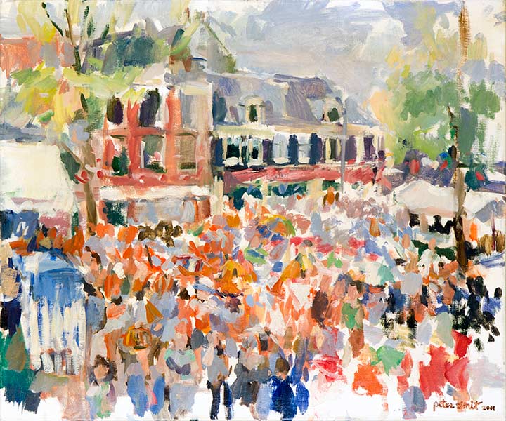 Koninginnedag, bij ons in de Jordaan - olie op linnen, 40 x 50 cm