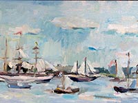 "sail, Amsterdam", olieverf/linnen, 30 x 60 cm