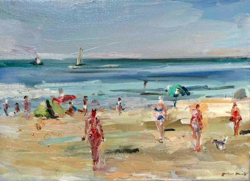 "Zomerdag aan zee", olieverf/linnen, 30 x 40 cm.