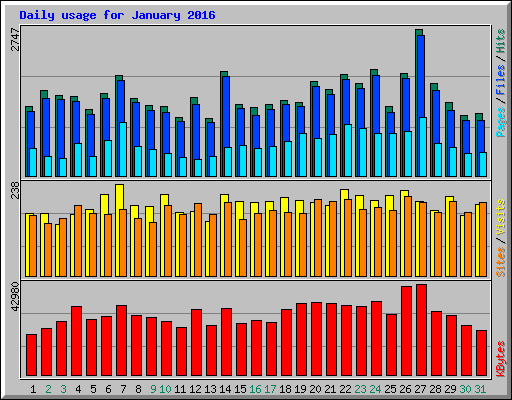 Daily usage for January 2016