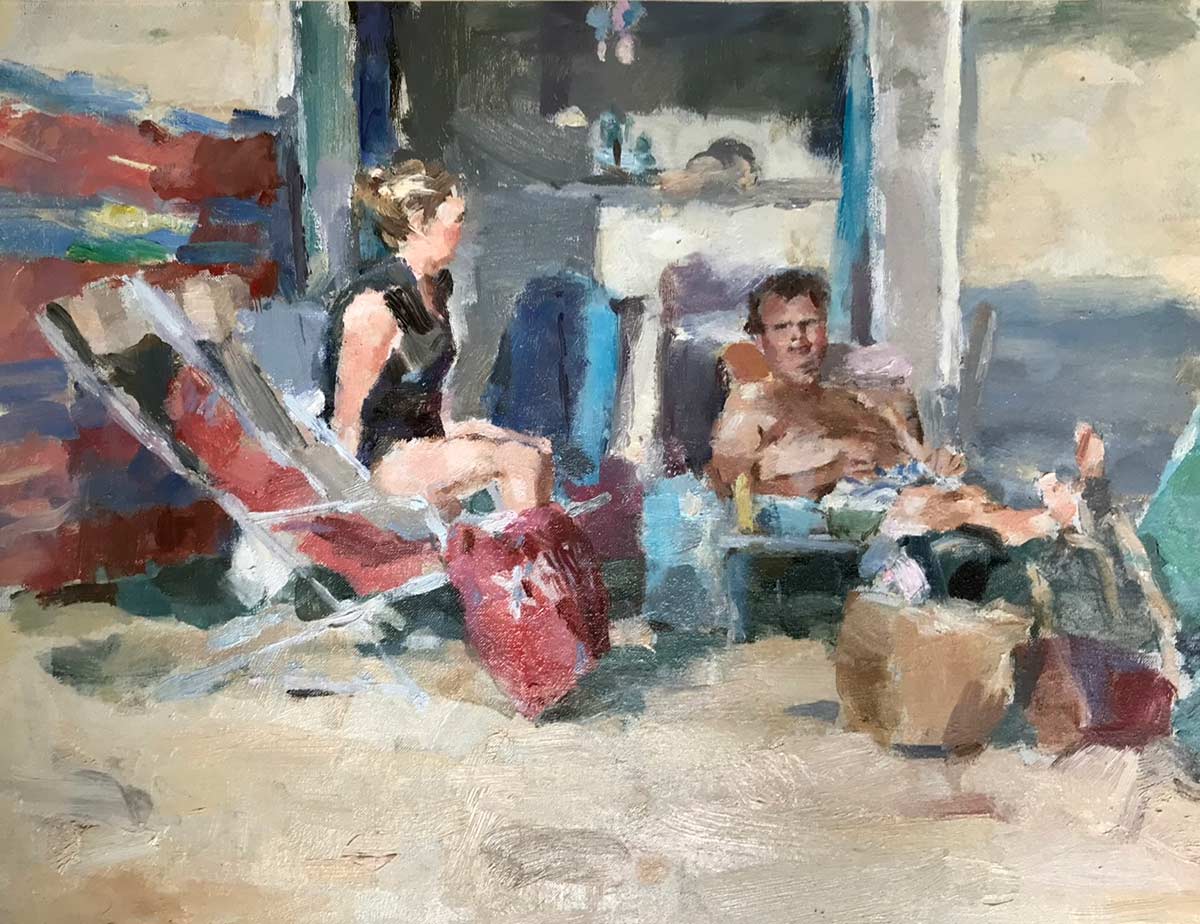 "Dagje aan zee", olieverf/linnen, 30 x 40 cm.